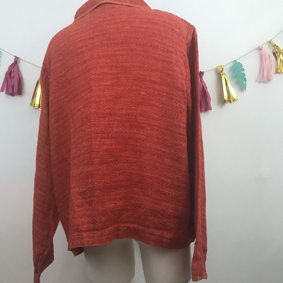 Flax Orange Linen Long Buttoned Top Sz- L - Picture 3 of 7